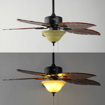 Poinciana 52" Coastal Bohemian Iron/Wood Palm Leaf LED Ceiling Fan with Pull Chain - JONATHAN Y